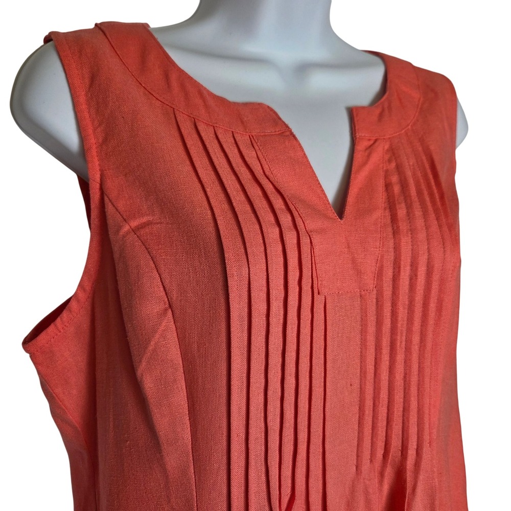 Chadwicks of Boston Coral Linen Blend Pintuck Pleated Maxi Dress Resort Vacation